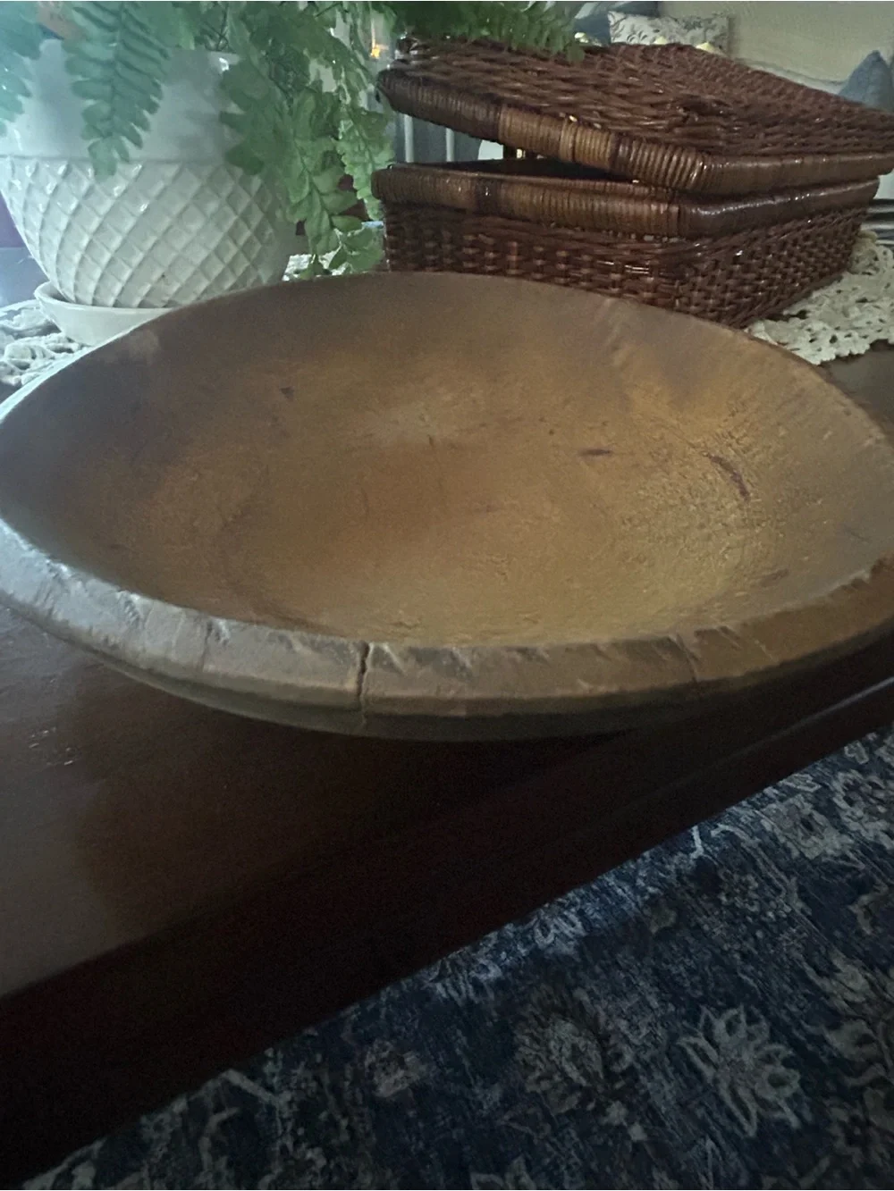 Handcrafted Brown Wooden Serving Bowl - Rustic Home Kitchen Accent